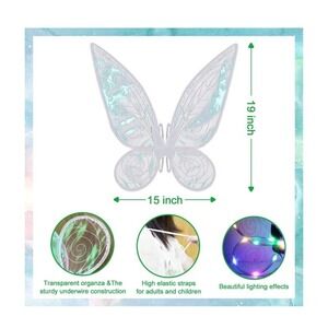 Light Up Fairy Wings Kids Adults 15"x19" BLACK LED Butterfly Costume Dres Up